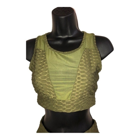 Green waffle texture sheer crop sports bra & booty contour leggings size small - Picture 8 of 16